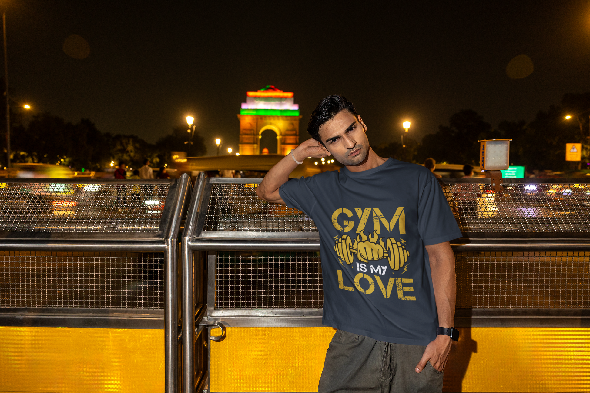 Gym Is My Love Fitness Graphic Unisex T-Shirt – Oversized 100% Cotton Workout Tee in Navy Blue