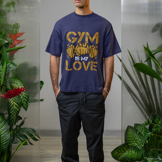 Gym Is My Love Fitness Graphic Unisex T-Shirt – Oversized 100% Cotton Workout Tee in Royal Blue