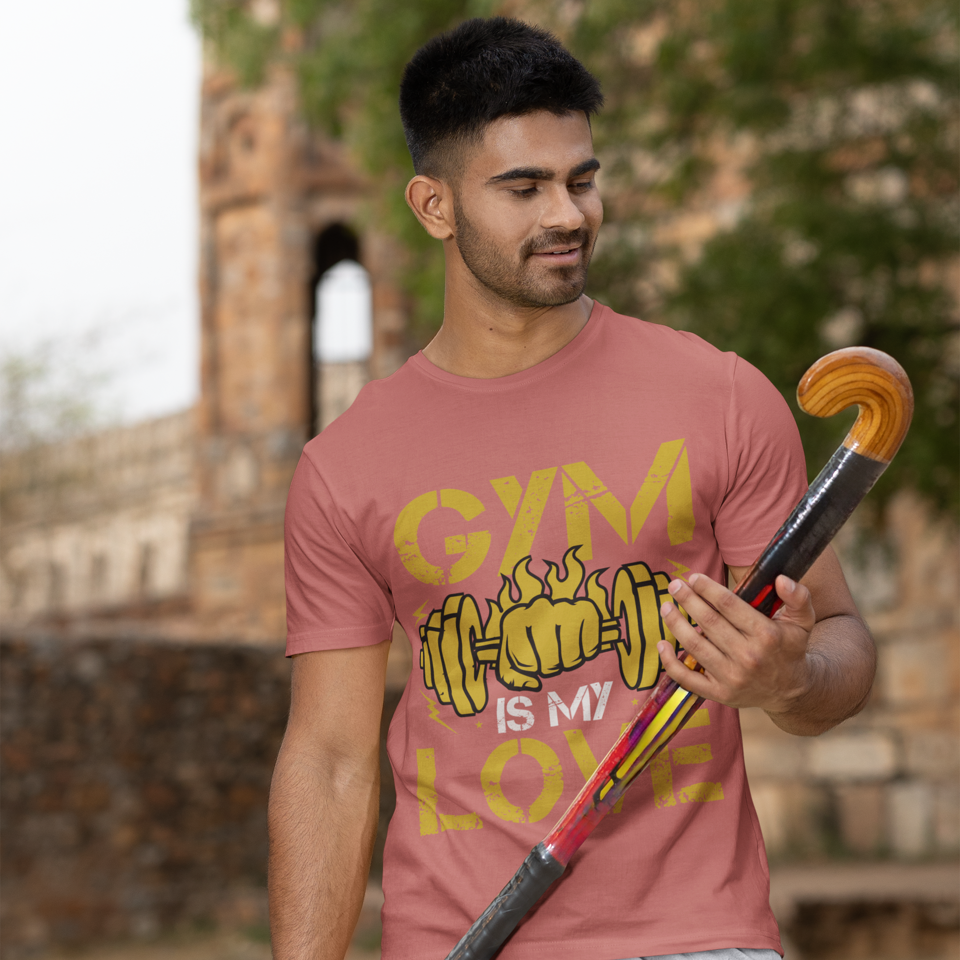 Gym Is My Love Fitness Graphic Unisex T-Shirt – Oversized 100% Cotton Workout Tee in Coral