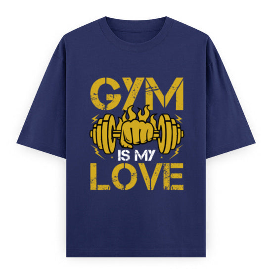 Gym Is My Love Fitness Graphic Unisex T-Shirt – Oversized 100% Cotton Workout Tee in Royal Blue