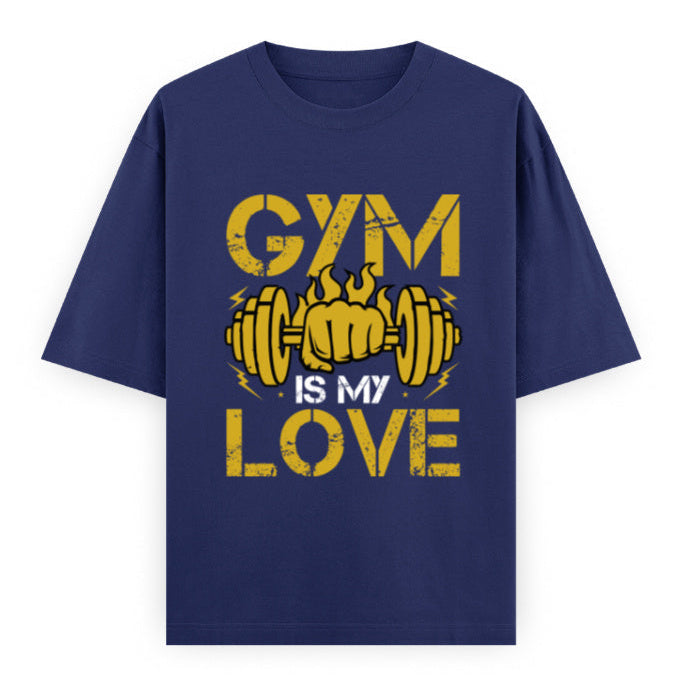 Gym Is My Love Fitness Graphic Unisex T-Shirt – Oversized 100% Cotton Workout Tee in Royal Blue