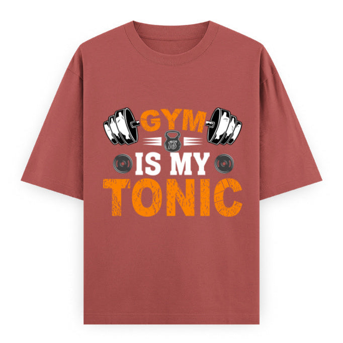 Gym Is My Tonic Fitness Graphic Unisex T-Shirt – Oversized 100% Cotton Tee Shirt in Coral