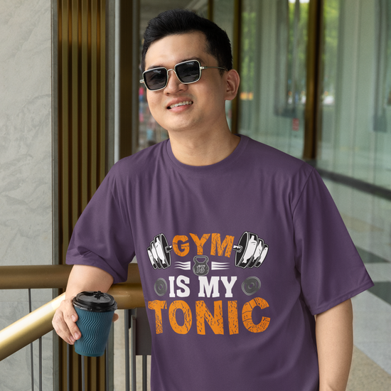 Gym Is My Tonic Fitness Graphic Unisex T-Shirt – Oversized 100% Cotton Tee Shirt in Purple