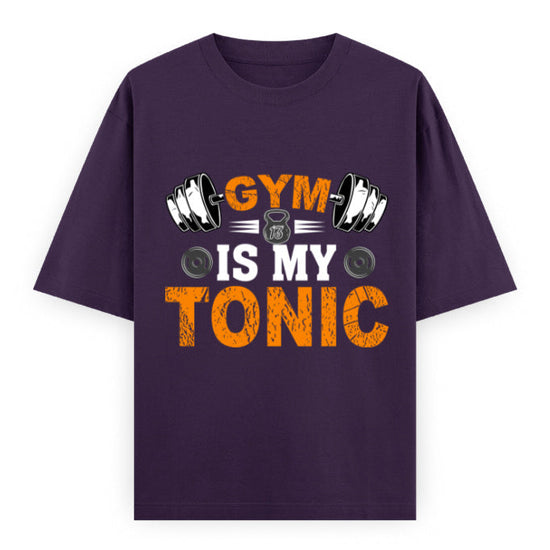 Gym Is My Tonic Fitness Graphic Unisex T-Shirt – Oversized 100% Cotton Tee Shirt in Purple