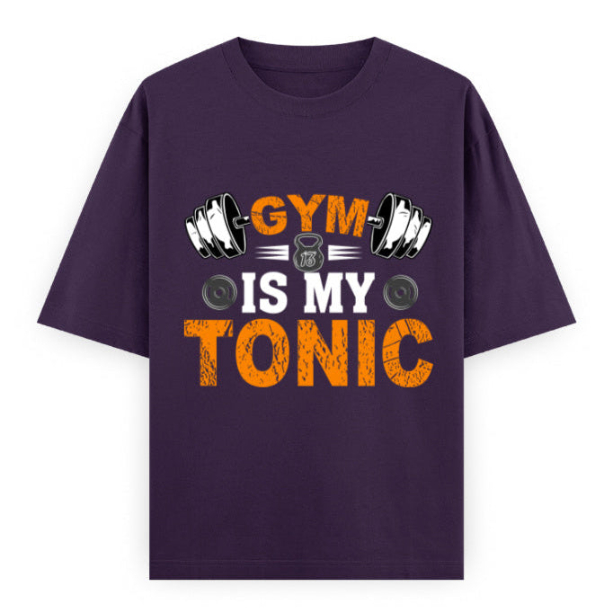 Gym Is My Tonic Fitness Graphic Unisex T-Shirt – Oversized 100% Cotton Tee Shirt in Purple