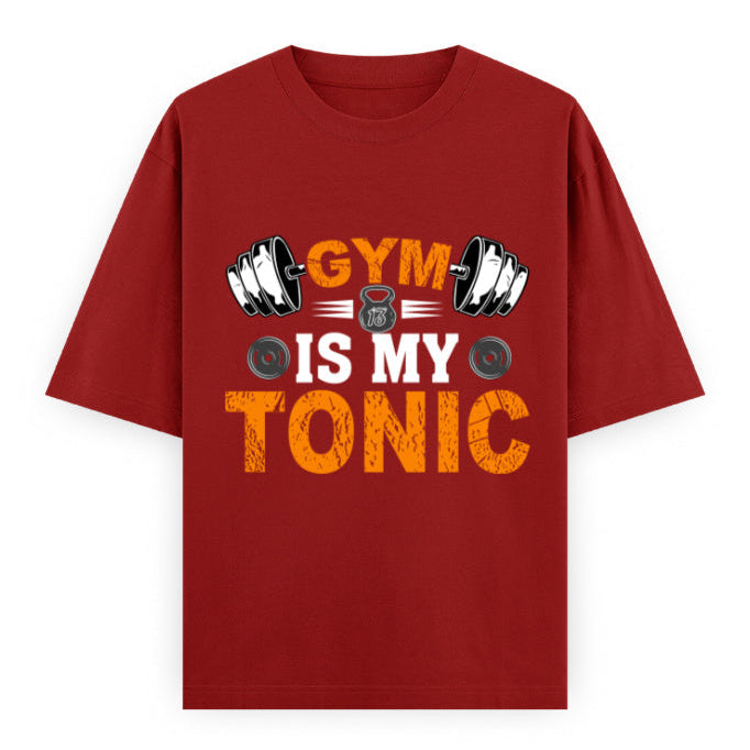 Gym Is My Tonic Fitness Graphic Unisex T-Shirt – Oversized 100% Cotton Tee Shirt in Red