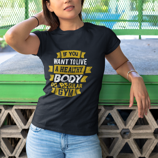 If You Want to Live a Healthy Body Do Regular Gym Graphic Unisex T-Shirt – Oversized 100% Cotton Fitness Workout Tee in Navy Blue