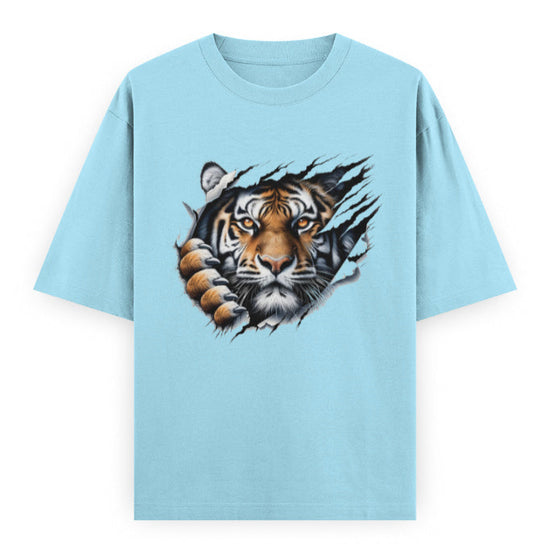 Kantara-Inspired Tiger Graphic Unisex Tee | Oversized 100% Cotton Classic T-Shirt Baby Blue