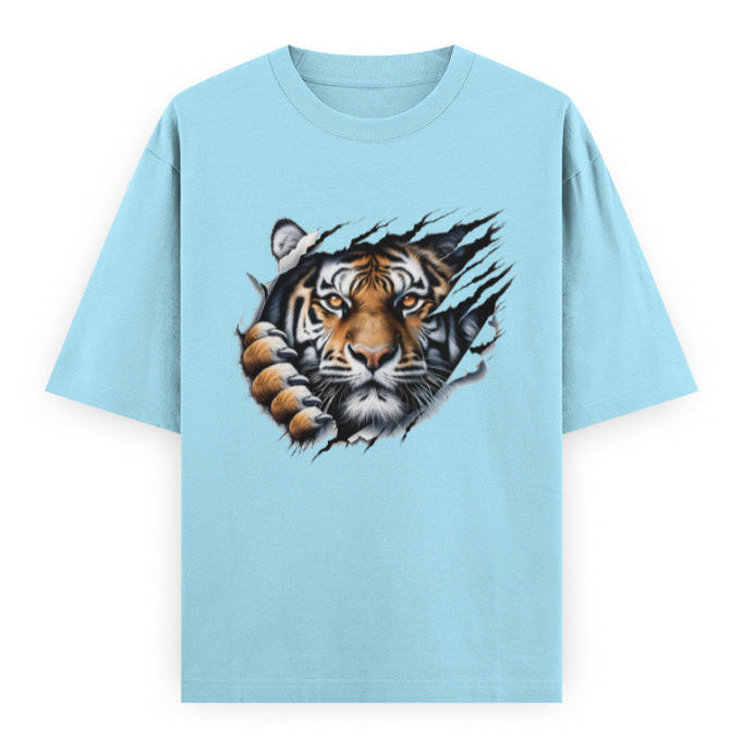 Kantara-Inspired Tiger Graphic Unisex Tee | Oversized 100% Cotton Classic T-Shirt Baby Blue