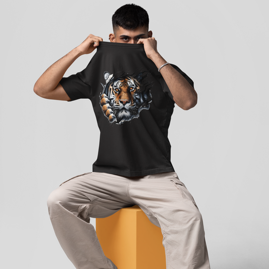 Kantara-Inspired Tiger Graphic Unisex Tee | Oversized 100% Cotton Classic T-Shirt Black