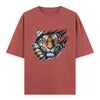 Kantara-Inspired Tiger Graphic Unisex Tee | Oversized 100% Cotton Classic T-Shirt Coral