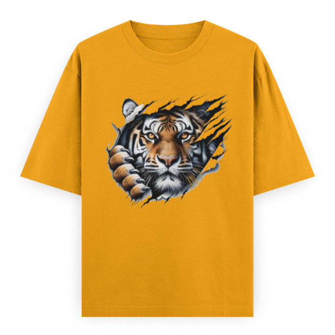 Kantara-Inspired Tiger Graphic Unisex Tee | Oversized 100% Cotton Classic T-Shirt Golden Yellow