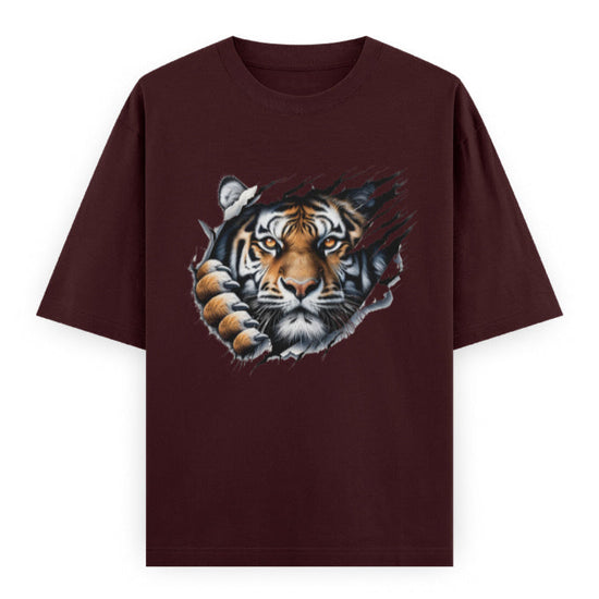 Kantara-Inspired Tiger Graphic Unisex Tee | Oversized 100% Cotton Classic T-Shirt Maroon