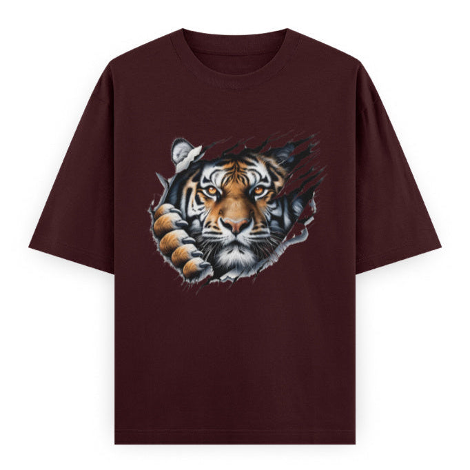 Kantara-Inspired Tiger Graphic Unisex Tee | Oversized 100% Cotton Classic T-Shirt Maroon