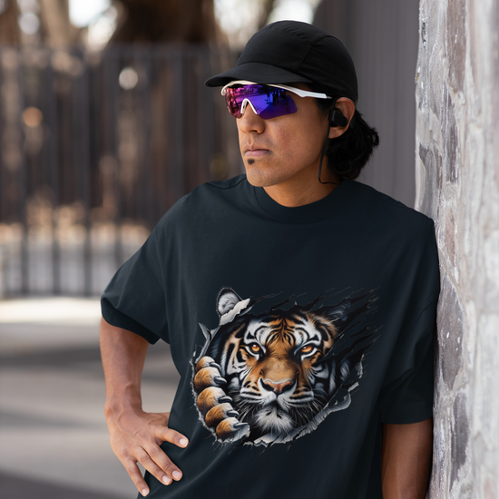 Kantara-Inspired Tiger Graphic Unisex Tee | Oversized 100% Cotton Classic T-Shirt Navy Blue