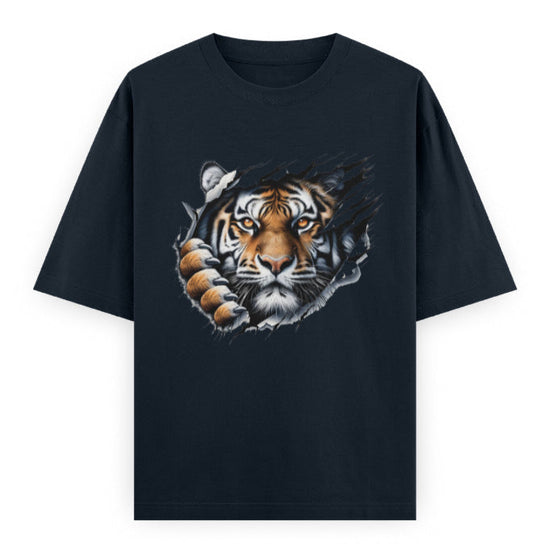 Kantara-Inspired Tiger Graphic Unisex Tee | Oversized 100% Cotton Classic T-Shirt Navy Blue