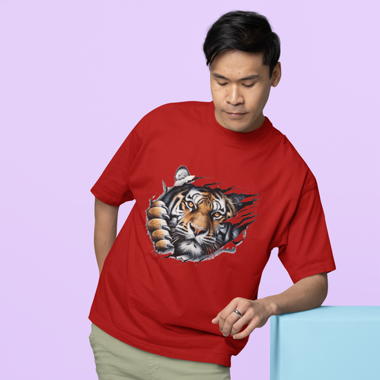 Kantara-Inspired Tiger Graphic Unisex Tee | Oversized 100% Cotton Classic T-Shirt  Red