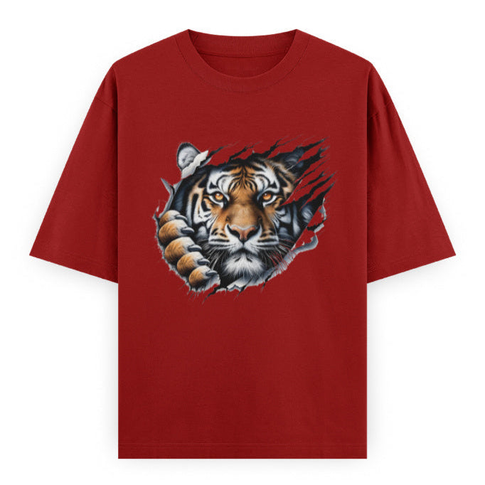 Kantara-Inspired Tiger Graphic Unisex Tee | Oversized 100% Cotton Classic T-Shirt Red