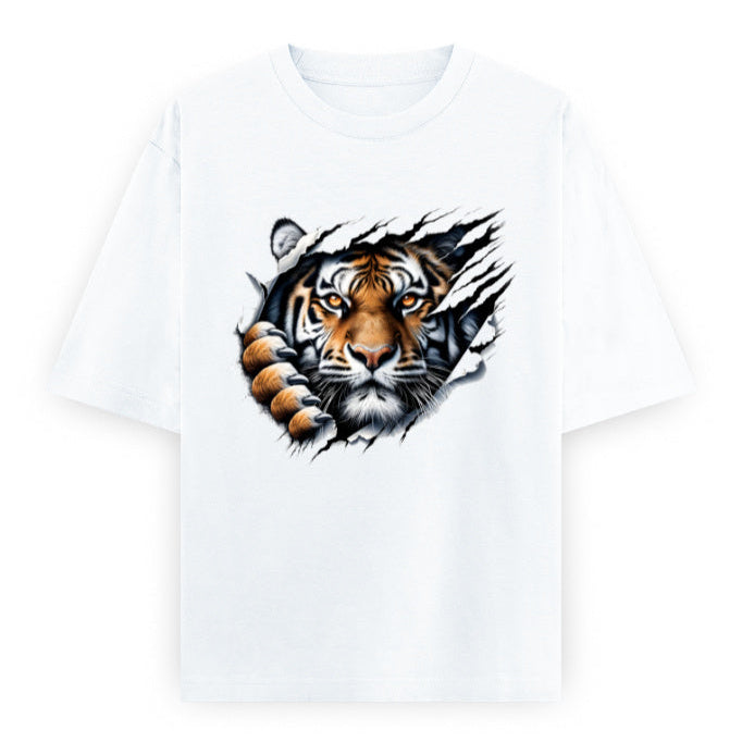 Kantara-Inspired Tiger Graphic Unisex Tee | Oversized 100% Cotton Classic T-Shirt White