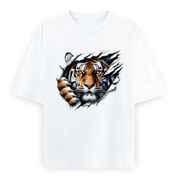 Kantara-Inspired Tiger Graphic Unisex Tee | Oversized 100% Cotton Classic T-Shirt White
