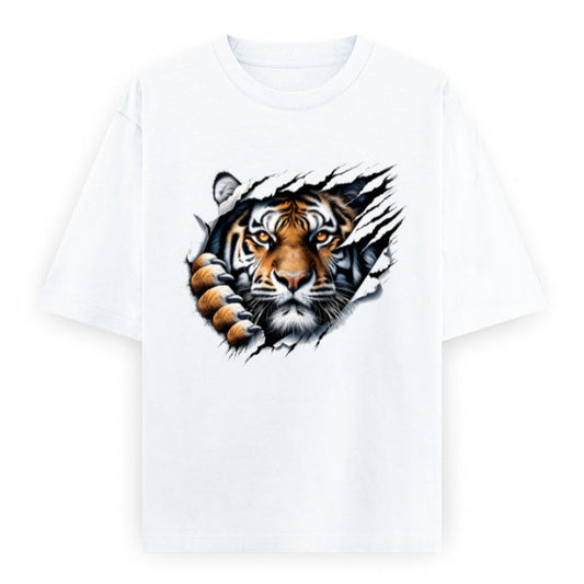 Kantara-Inspired Tiger Graphic Unisex Tee | Oversized 100% Cotton Classic T-Shirt White