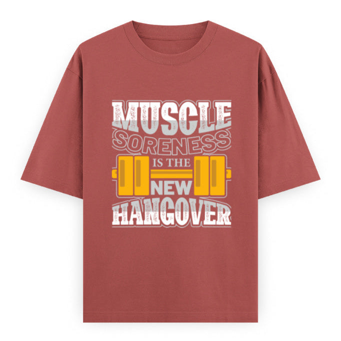 Muscle Soreness Is the New Hangover Fitness Graphic Unisex T-Shirt – Oversized 100% Cotton Workout Tee in Coral
