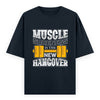 Muscle Soreness Is the New Hangover Fitness Graphic Unisex T-Shirt – Oversized 100% Cotton Workout Tee in Navy Blue