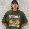 Muscle Soreness Is the New Hangover Fitness Graphic Unisex T-Shirt – Oversized 100% Cotton Workout Tee in Olive Green