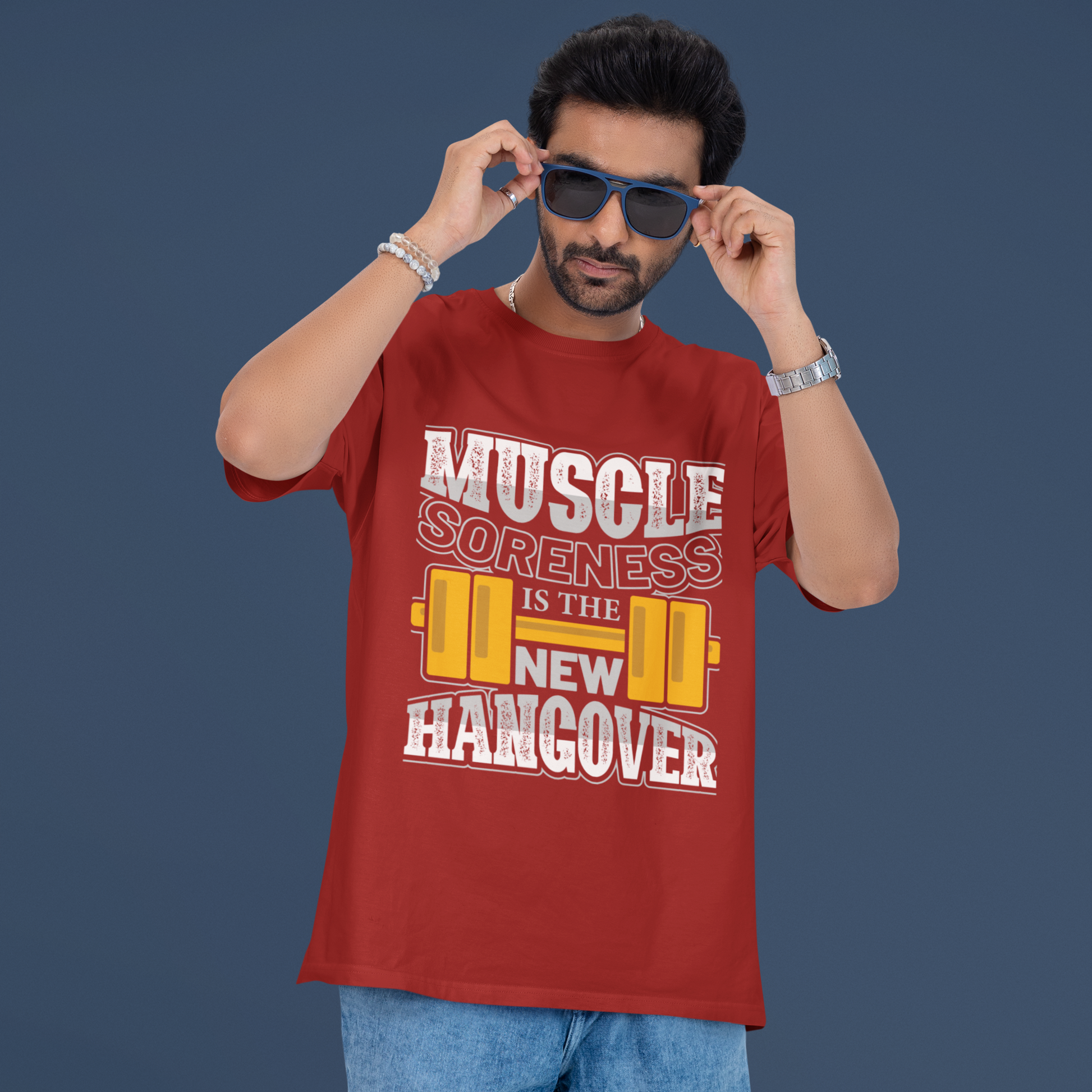 Muscle Soreness Is the New Hangover Fitness Graphic Unisex T-Shirt – Oversized 100% Cotton Workout Tee in Red