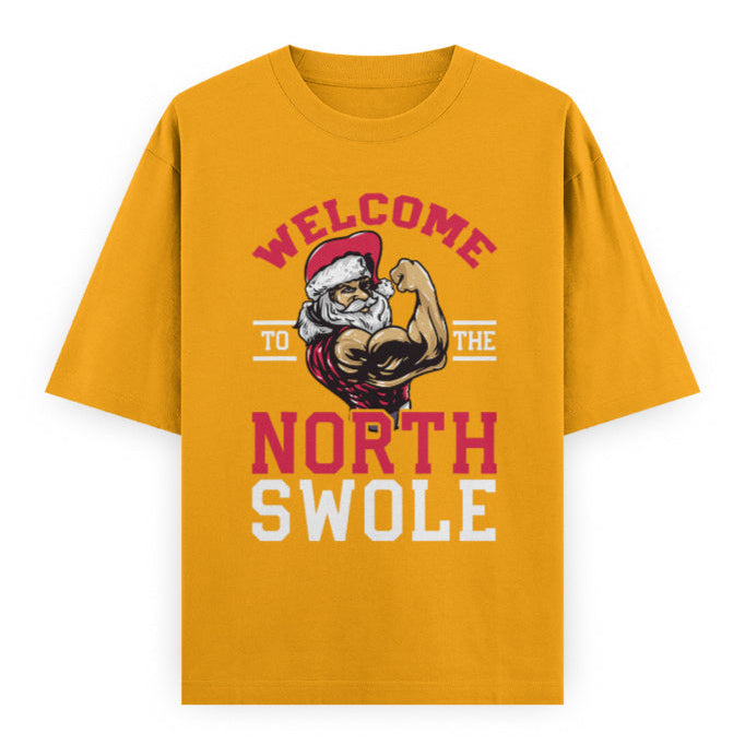 North Swole Santa Graphic Unisex T-Shirt – Oversized 100% Cotton Classic Tee in GoldenYellow