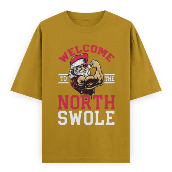 North Swole Santa Graphic Unisex T-Shirt – Oversized 100% Cotton Classic Tee in MustardYellow