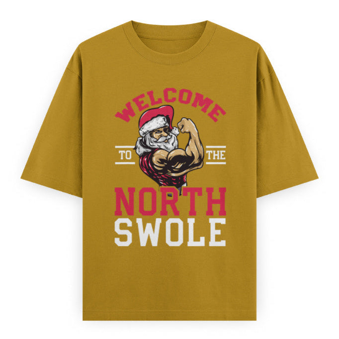 North Swole Santa Graphic Unisex T-Shirt – Oversized 100% Cotton Classic Tee in MustardYellow