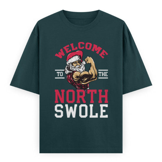 North_Swole_Santa_Graphic_Unisex_T-Shirt_Oversized_100_Cotton_Classic_Tee_in_Petrol Blue