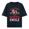 North Swole Santa Graphic Unisex T-Shirt – Oversized 100% Cotton Tee in Navy Blue