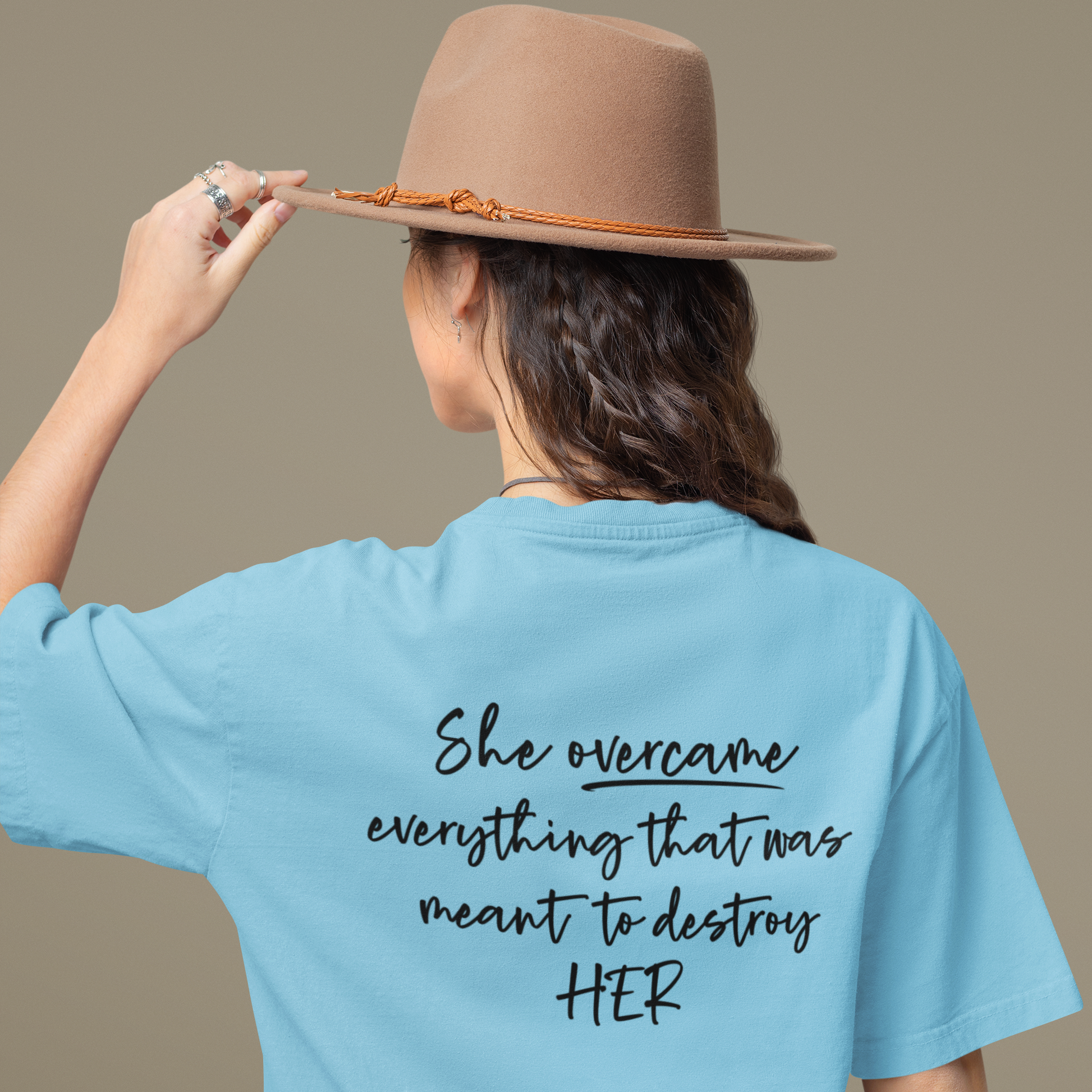 PowHERful Women’s Empowerment Graphic Unisex Tee | Oversized 100% Cotton Unisex T-Shirt in Baby Blue