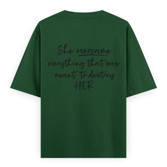 PowHERful Women’s Empowerment Graphic Unisex Tee | Oversized 100% Cotton Unisex T-Shirt in Bottle Green