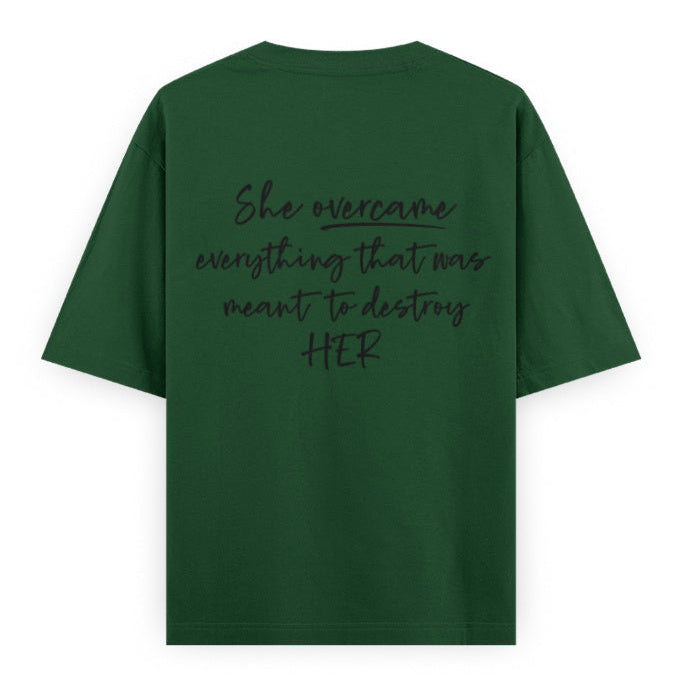 PowHERful Women’s Empowerment Graphic Unisex Tee | Oversized 100% Cotton Unisex T-Shirt in Bottle Green