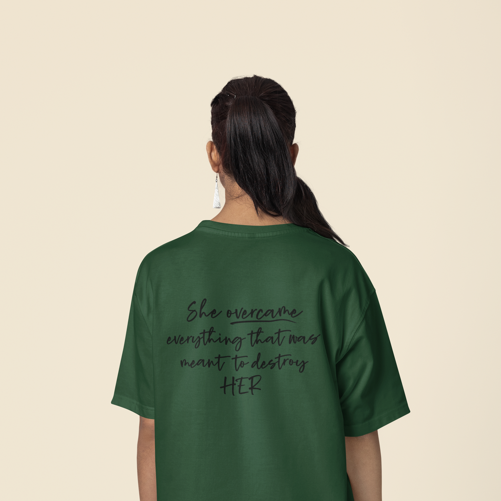 PowHERful Women’s Empowerment Graphic Unisex Tee | Oversized 100% Cotton Unisex T-Shirt in Bottle Green