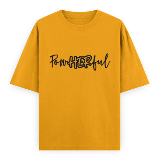 PowHERful Women’s Empowerment Graphic Unisex Tee | Oversized 100% Cotton Unisex T-Shirt in Golden Yellow
