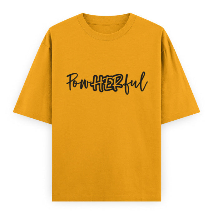PowHERful Women’s Empowerment Graphic Unisex Tee | Oversized 100% Cotton Unisex T-Shirt in Golden Yellow