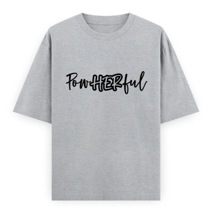 PowHERful Women’s Empowerment Graphic Unisex Tee | Oversized 100% Cotton Unisex T-Shirt in Grey Melange