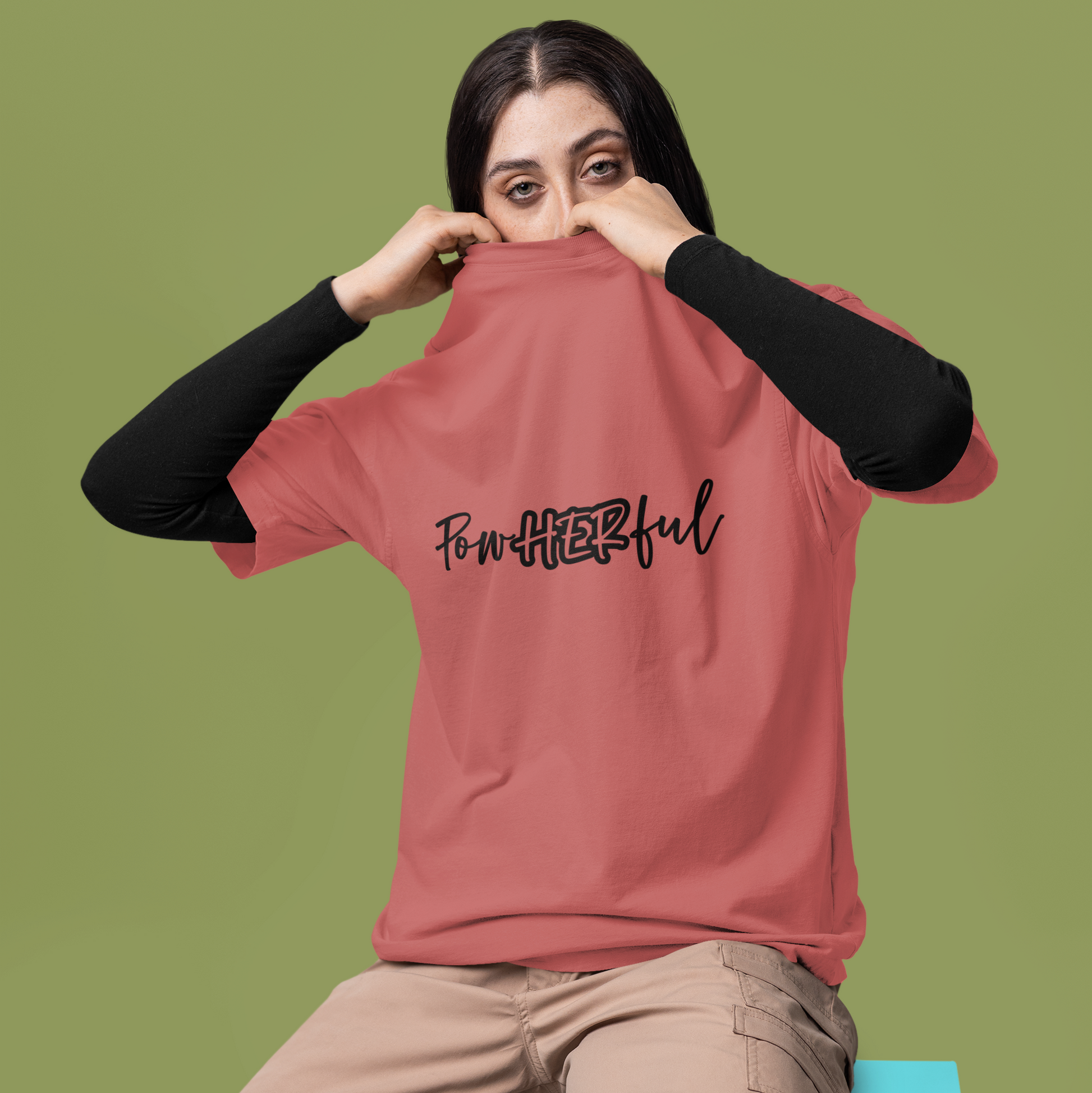 PowHERful Women’s Empowerment Graphic Unisex Tee | Oversized 100% Cotton Unisex T-Shirt in Coral