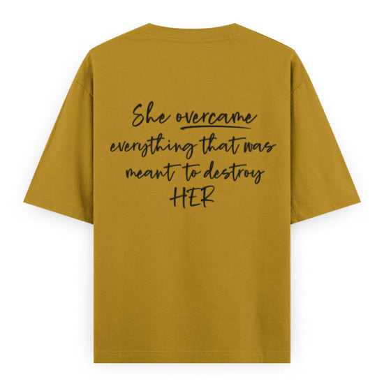 PowHERful Women’s Empowerment Graphic Unisex Tee | Oversized 100% Cotton Unisex T-Shirt in Mustard Yellow