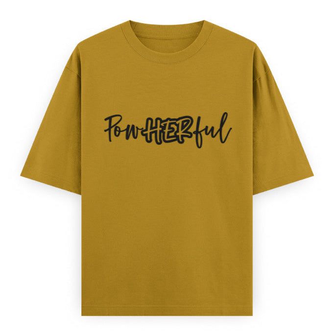 PowHERful Women’s Empowerment Graphic Unisex Tee | Oversized 100% Cotton Unisex T-Shirt in Mustard Yellow