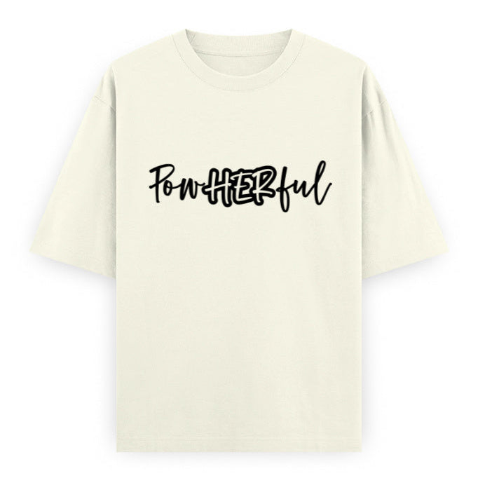 PowHERful Women’s Empowerment Graphic Unisex Tee | Oversized 100% Cotton Unisex T-Shirt in Off White