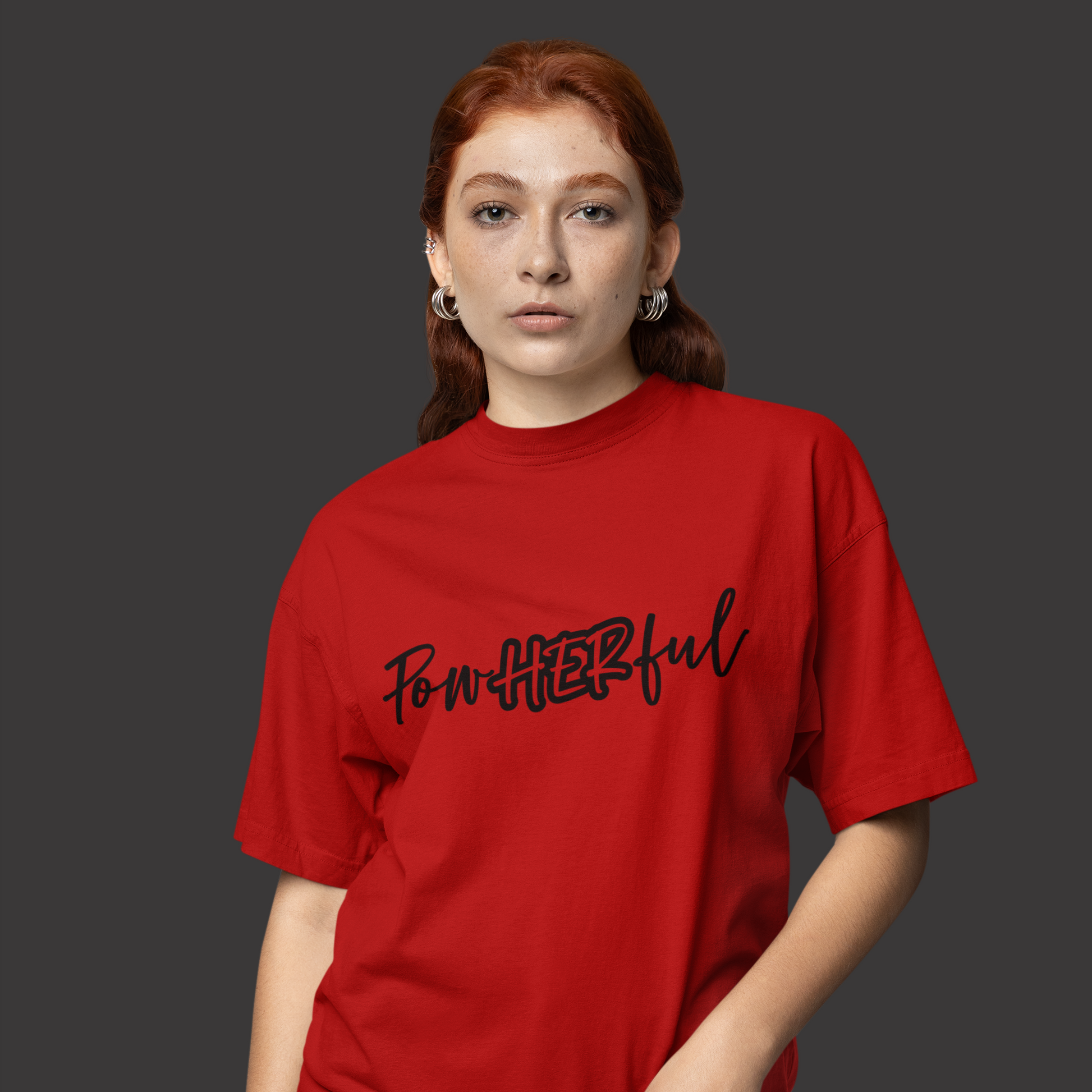 PowHERful Women’s Empowerment Graphic Unisex Tee | Oversized 100% Cotton Unisex T-Shirt in Red