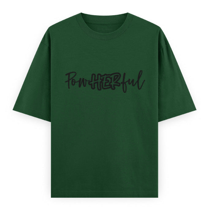PowHERful Women’s Empowerment Graphic Unisex Tee | Oversized 100% Cotton Unisex T-Shirt in Bottle Green