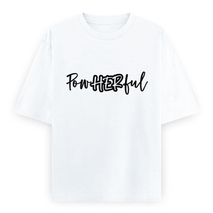 PowHERful Women’s Empowerment Graphic Unisex Tee | Oversized 100% Cotton Unisex T-Shirt in White