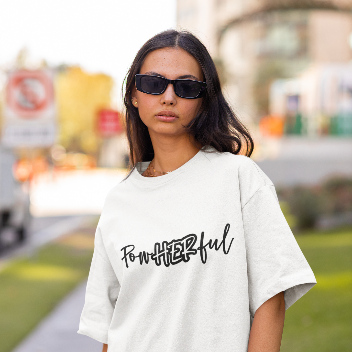PowHERful Women’s Empowerment Graphic Unisex Tee | Oversized 100% Cotton Unisex T-Shirt in White