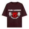 Push Harder Each Day Gym Graphic Unisex T-Shirt – Red Fist and Barbell Design in Maroon
